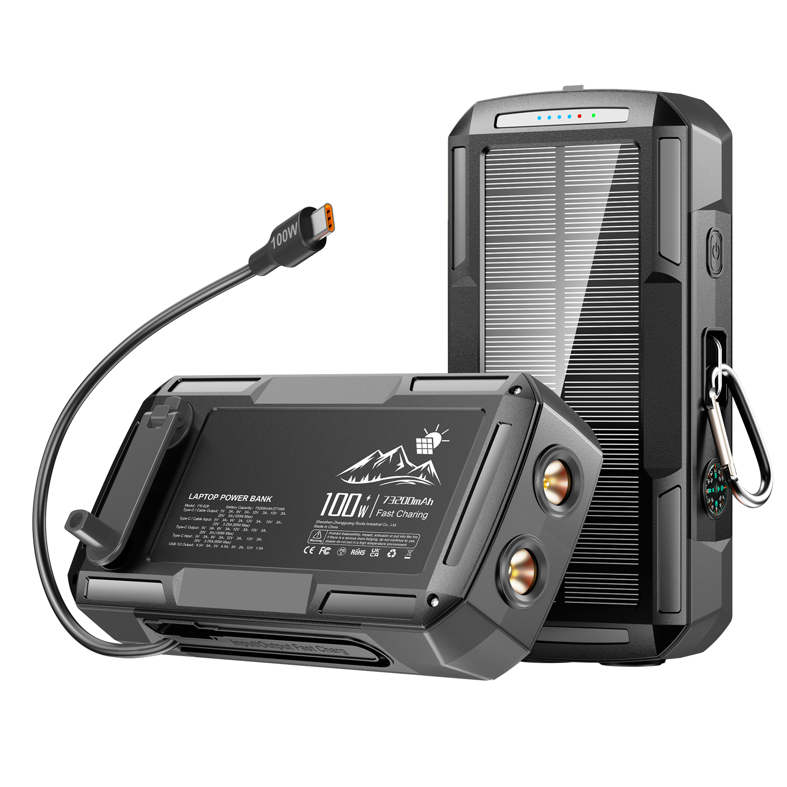 Trending 100w Solar Hand Crank Power Banks Built in Cables Light Fast Charging 65w Portable Battery 40000mah Laptop Power Bank