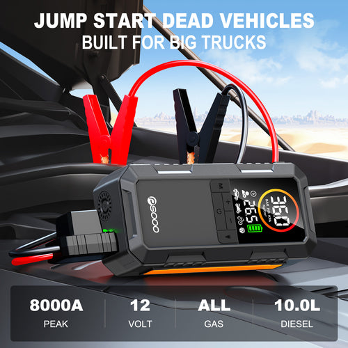 8000a 25mm Dual Cylinder Air Compressor 150psi Smart Car 12v Battery Booster 10000mah Tire Inflator Pump Power Bank Jump Starter