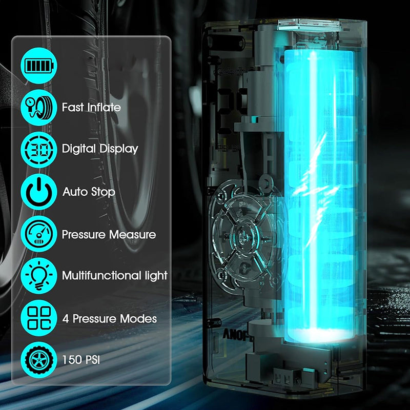Car 150psi Smart Air Compressor Tyre Mini Digital Power Bank 6000mah Flashlight Truck Pump Portable Tire Inflator