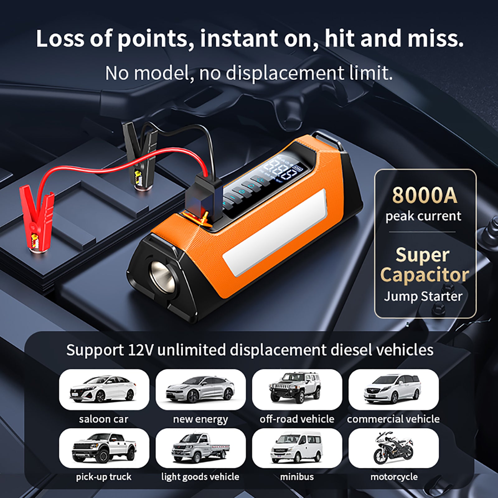PSOOO 8000a Car Jumper 200psi UL Tire Inflator Pump 12v Battery Booster Super Capacitor Power Bank Jump Starter Air Compressor