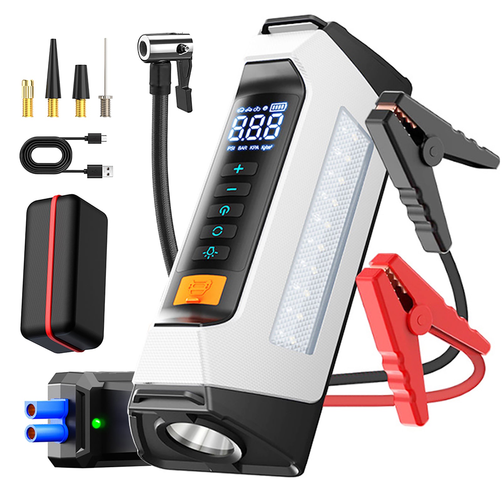 PSOOO 8000a Car Jumper 200psi UL Tire Inflator Pump 12v Battery Booster Super Capacitor Power Bank Jump Starter Air Compressor