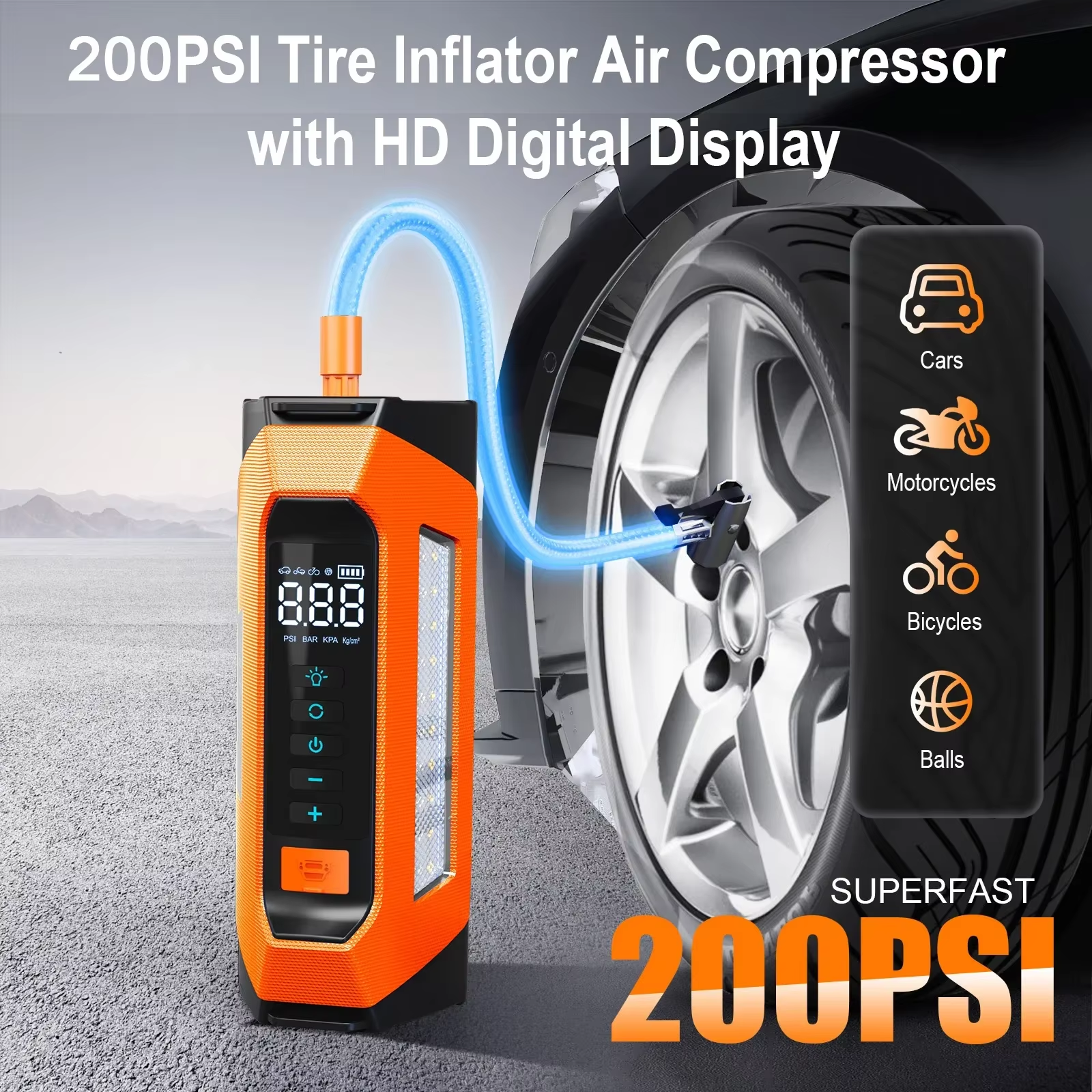 PSOOO 8000a Car Jumper 200psi UL Tire Inflator Pump 12v Battery Booster Super Capacitor Power Bank Jump Starter Air Compressor