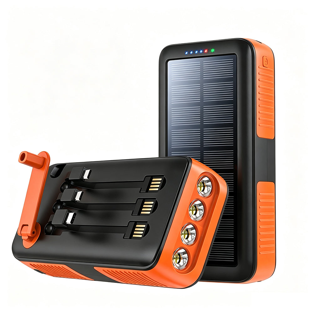Hot Selling Hand Crank Powerbank Built In Cable Fast Charging Charger Led Light Battery 30000mah 20000 Waterproof Solar Power Bank
