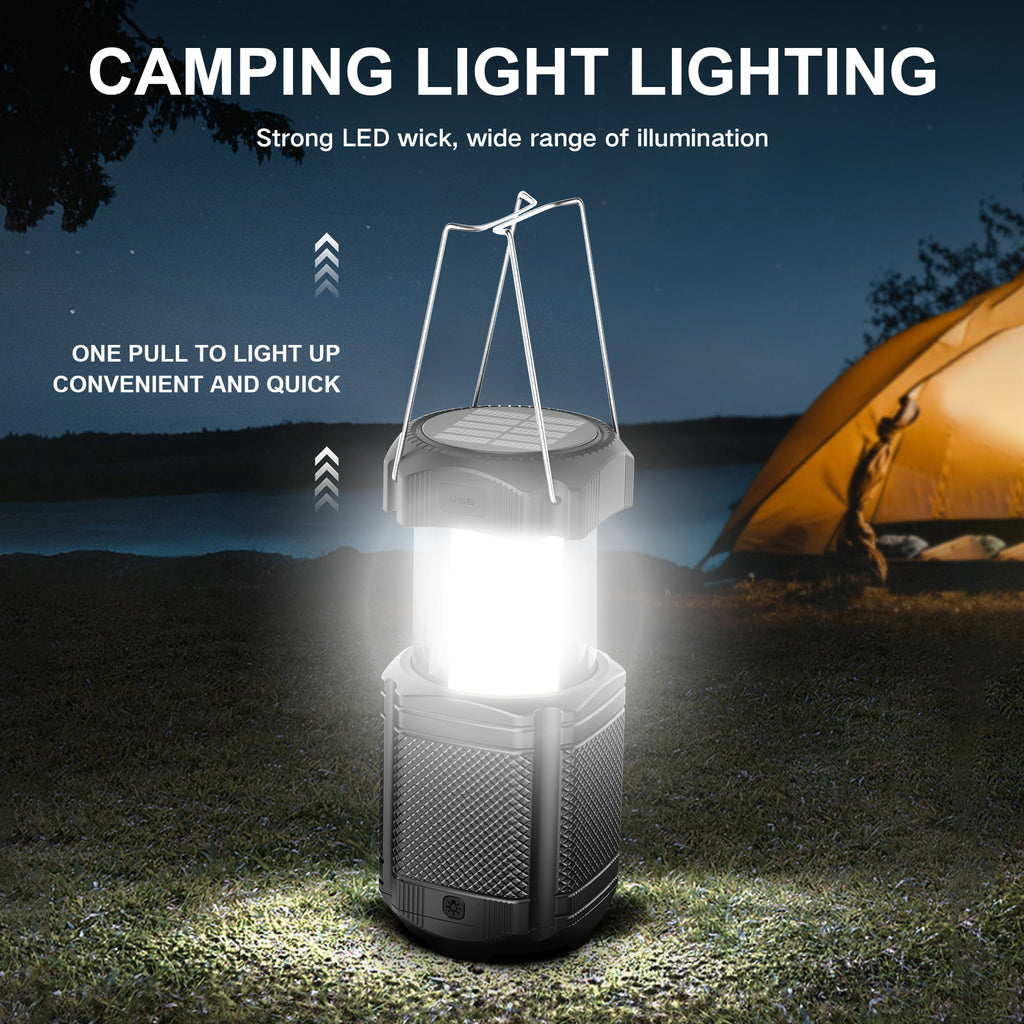 PSOOO Rechargeable Solar Hand Crank 3 Flashlight Waterproof Foldable Hanging Hook Battery Phone Power Bank Led Camping Lanterns