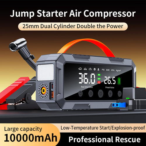 8000amp 25mm Dual Cylinder Pump 10000mah 12v Booster Smart Air Compressor Power Bank Car Battery Jump Starter