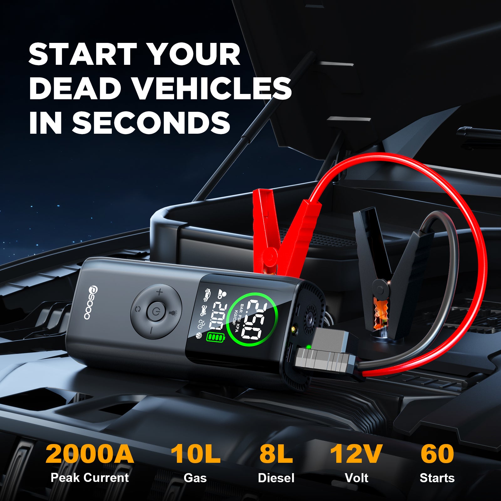 Trending Car Jumper Tire Inflator Pump 12v Battery Booster Power Bank Jump Starter Air Compressor