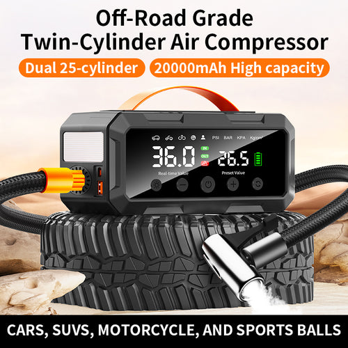 Trending 25mm Dual Cylinder Powerful 20000mah Truck Car 12v Smart Auto Tire Inflator Pump 16000mah Powerbank With Air Compressor