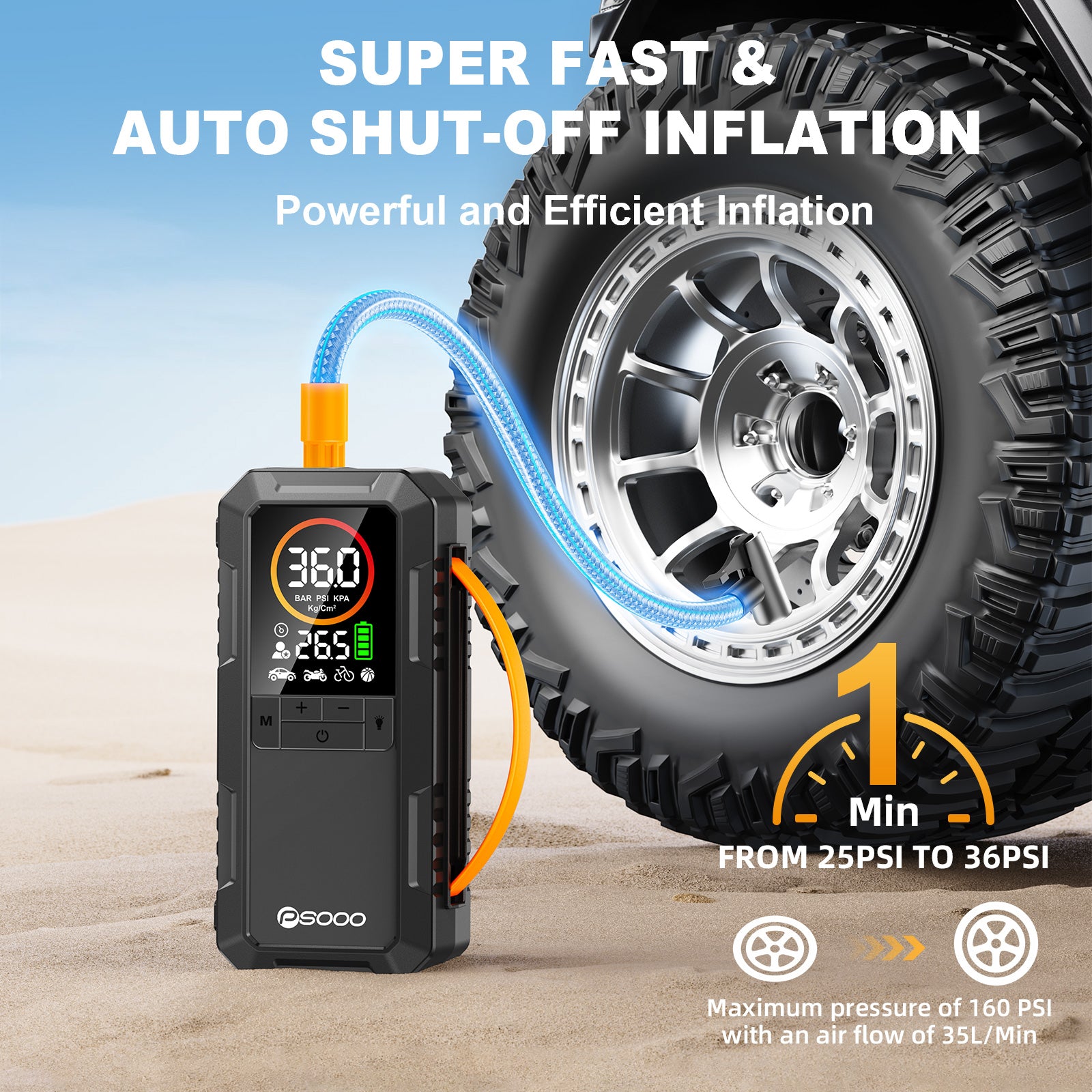 8000a 25mm Dual Cylinder Air Compressor 150psi Smart Car 12v Battery Booster 10000mah Tire Inflator Pump Power Bank Jump Starter