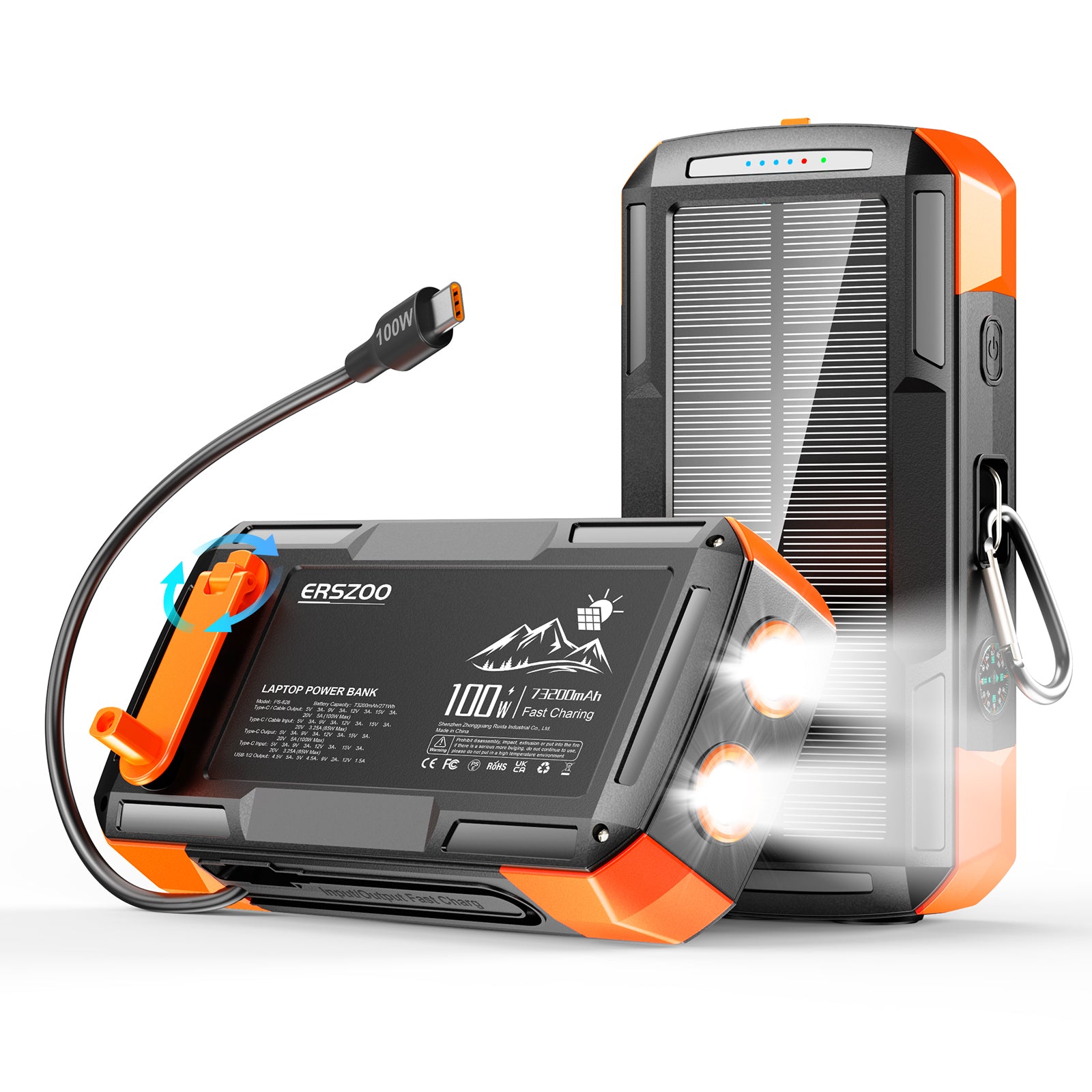 Trending 100w Solar Hand Crank Power Banks Built in Cables Light Fast Charging 65w Portable Battery 40000mah Laptop Power Bank