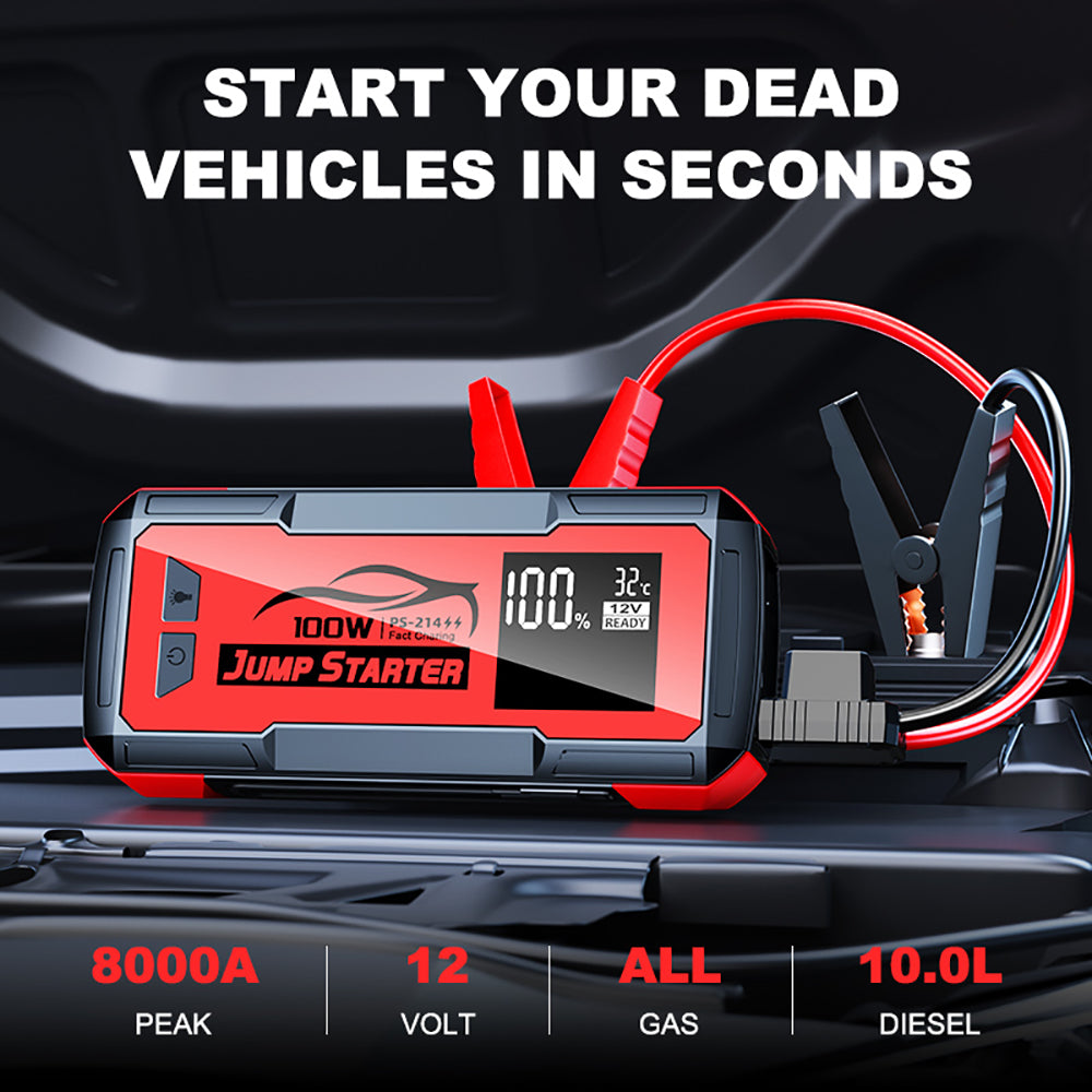 8000amp 100w 32000mah Built In Cable Laptop Multifunction Super Capacitor 12v Booster Power Bank Car Battery Jump Starter