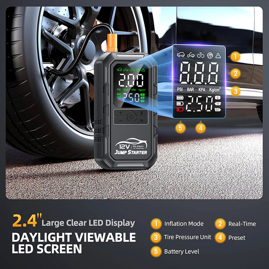 Smart Car Jumper 12v Battery Booster Auto Tire Inflator 180psi Super Compressor Power Bank Jump Starter Air Pump