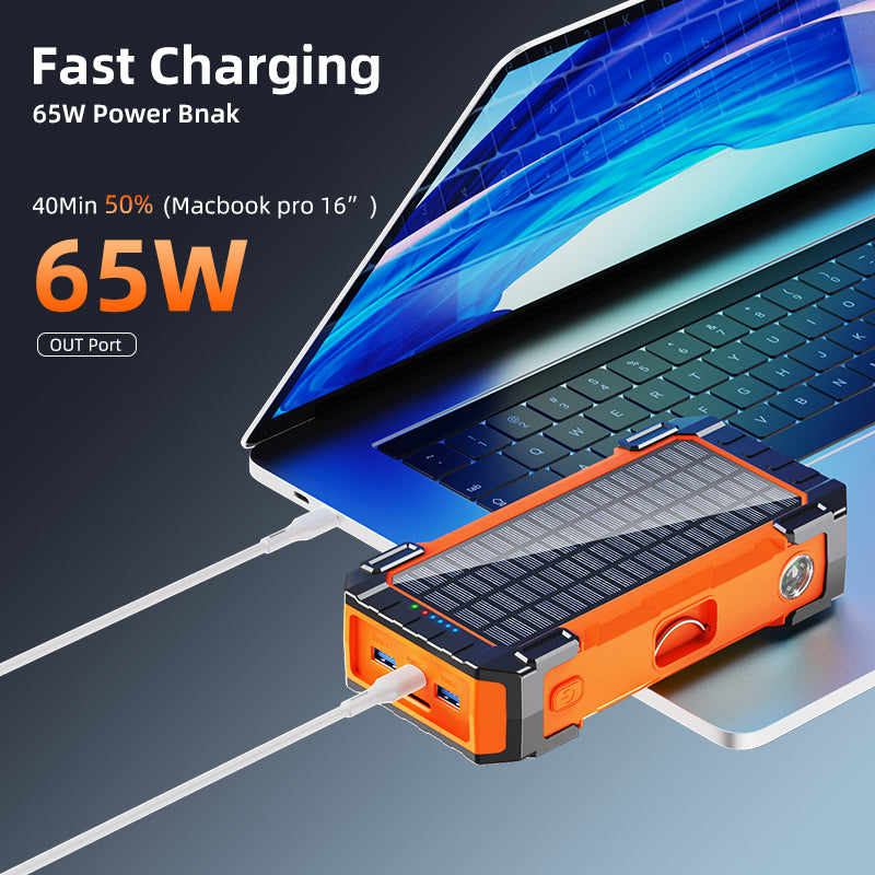 Laptops Solar Panel Wireless Fast Charging 65w 45w 22.5w 15w Portable Built in Cables 30000mah Power Bank With Cable