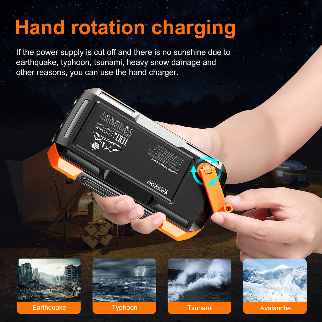 Trending 100w Solar Hand Crank Power Banks Built in Cables Light Fast Charging 65w Portable Battery 40000mah Laptop Power Bank