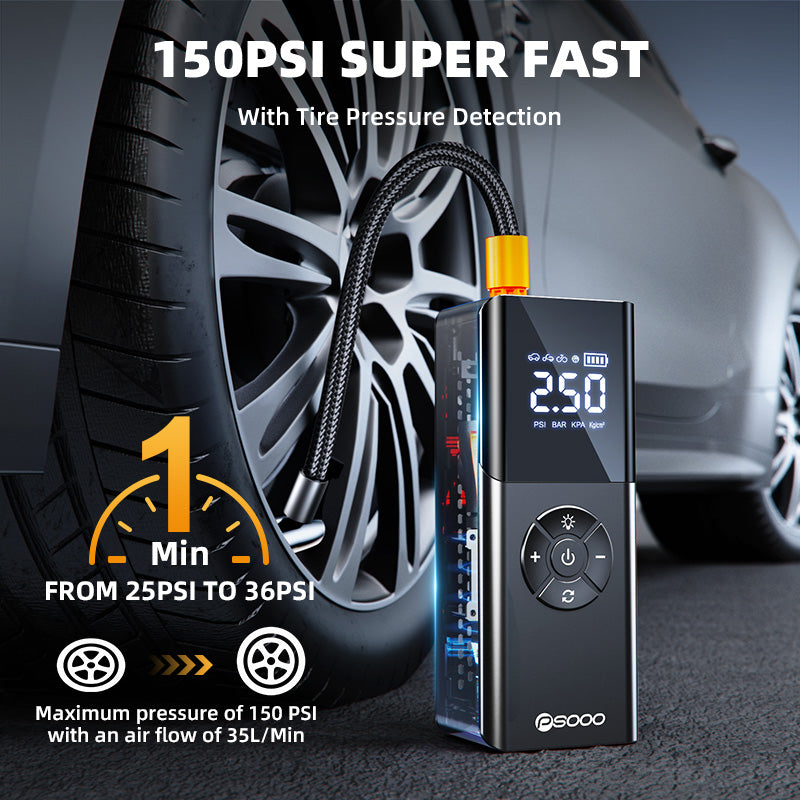 Car 150psi Smart Air Compressor Tyre Mini Digital Power Bank 6000mah Flashlight Truck Pump Portable Tire Inflator