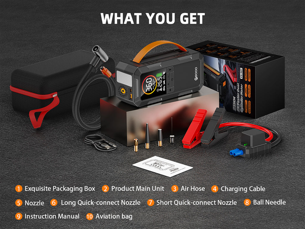 8000a 25mm Dual Cylinder Air Compressor 150psi Smart Car 12v Battery Booster 10000mah Tire Inflator Pump Power Bank Jump Starter