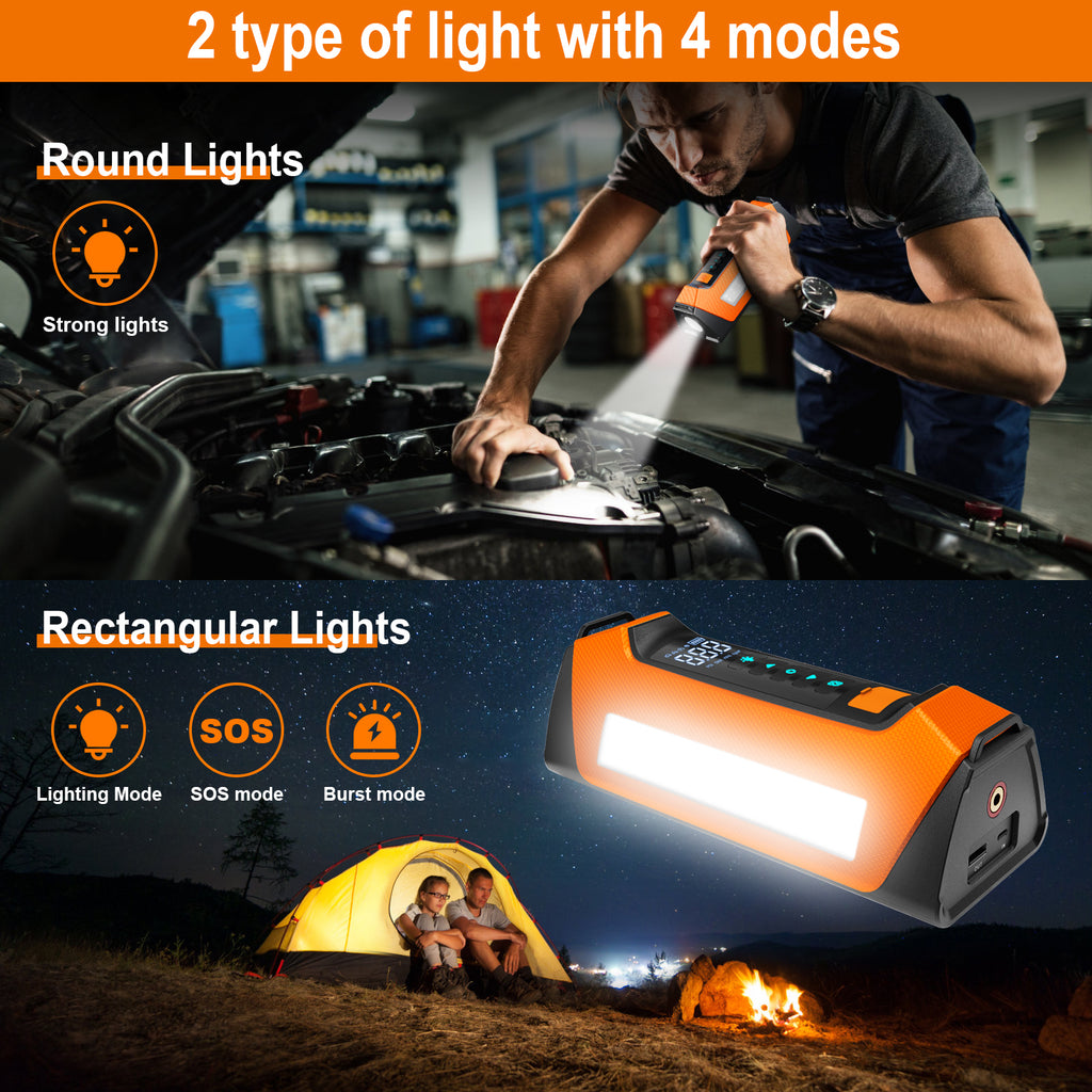 PSOOO 8000a Car Jumper 200psi UL Tire Inflator Pump 12v Battery Booster Super Capacitor Power Bank Jump Starter Air Compressor