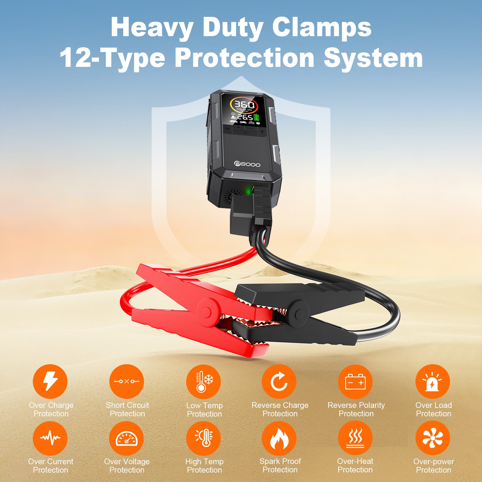 8000a 25mm Dual Cylinder Air Compressor 150psi Smart Car 12v Battery Booster 10000mah Tire Inflator Pump Power Bank Jump Starter