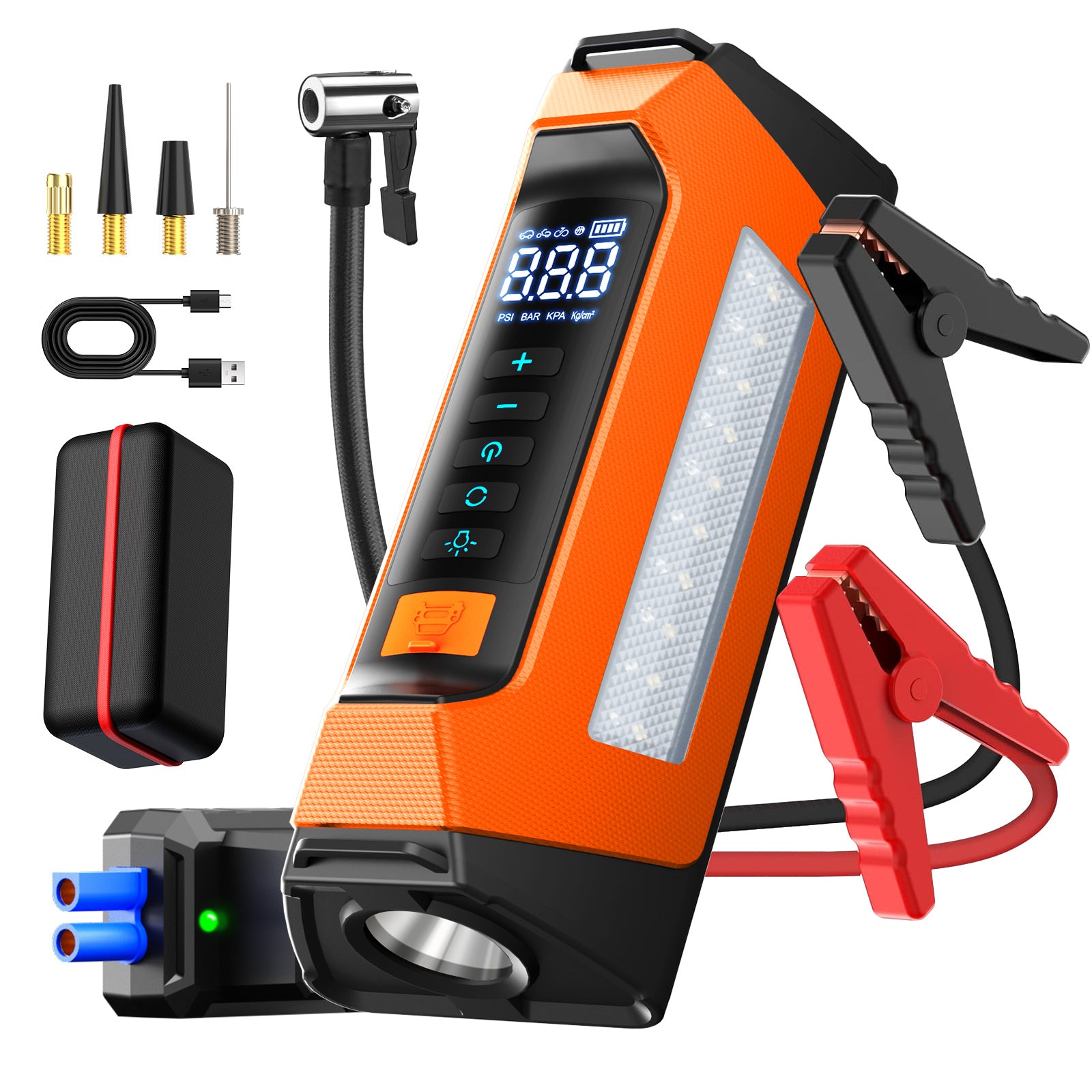 PSOOO 8000a Car Jumper 200psi UL Tire Inflator Pump 12v Battery Booster Super Capacitor Power Bank Jump Starter Air Compressor
