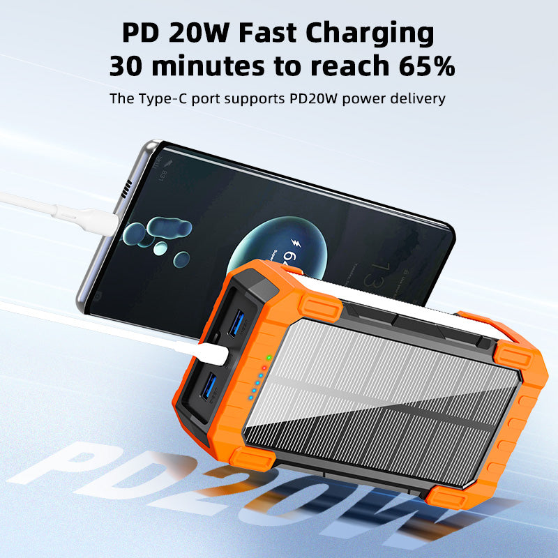 Pd 22.5w Solar Wireless Portable Charger Phone Tablet Flashlight Fast Charging Panel 15w 30000mah Power Bank With Cable