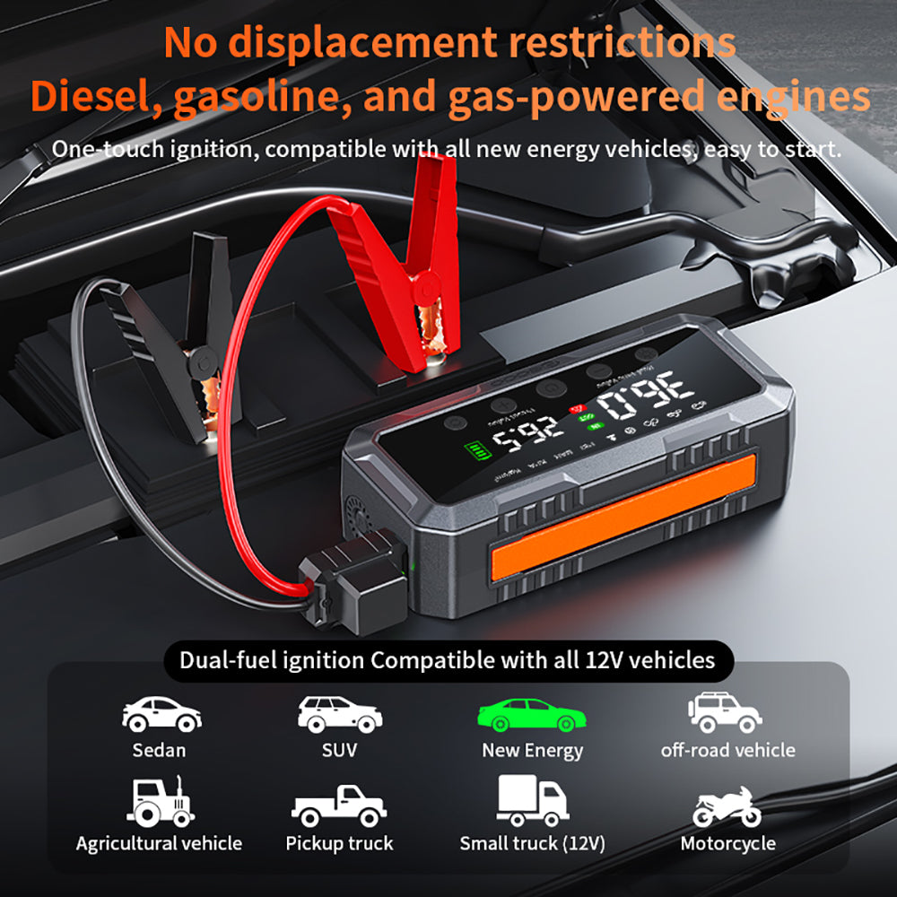 8000amp 25mm Dual Cylinder Pump 10000mah 12v Booster Smart Air Compressor Power Bank Car Battery Jump Starter