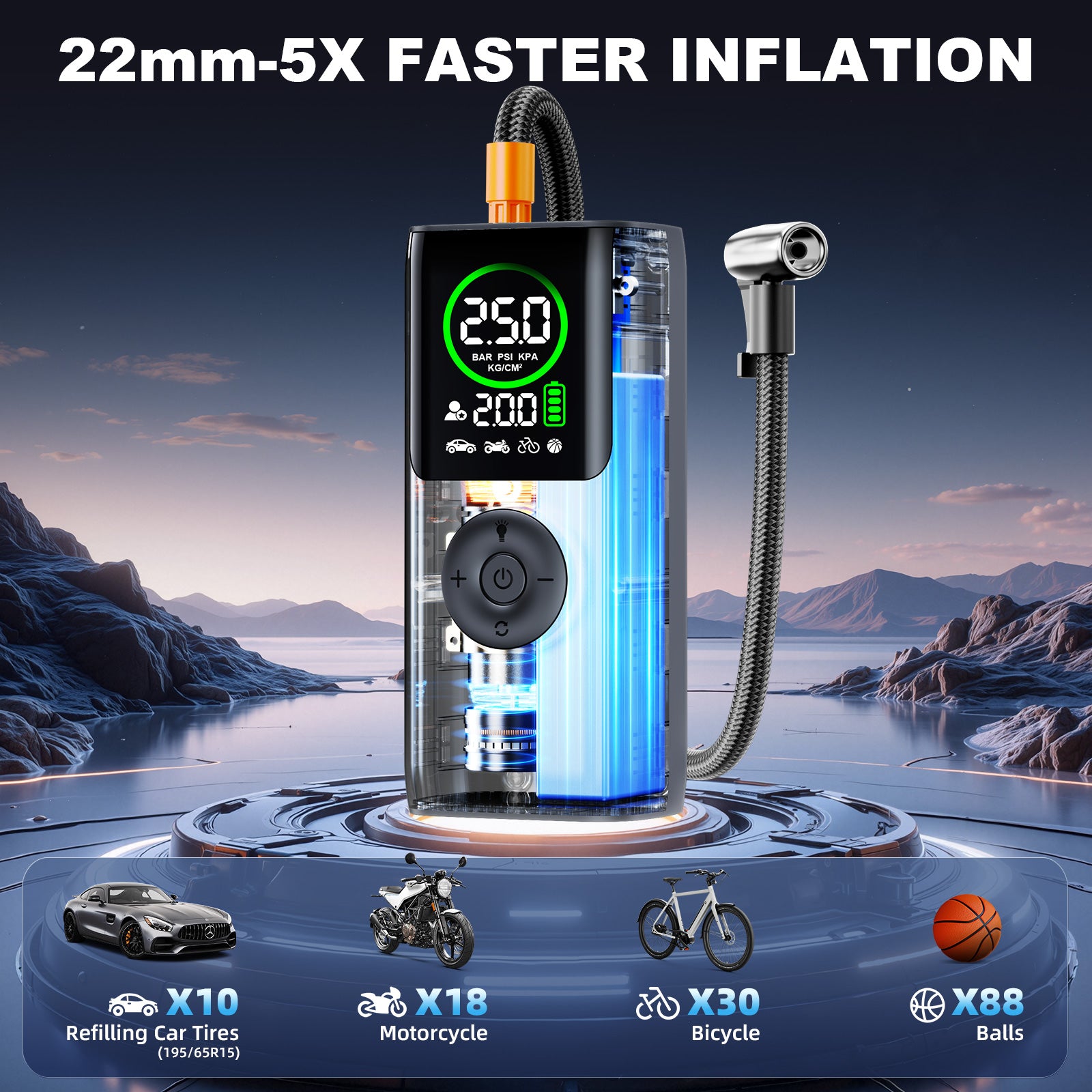 Car 150psi 5x Air Compressor Tyre Mini Digital Power Bank 10000mah Light 4000mah Truck Smart Pump Portable Tire Inflator