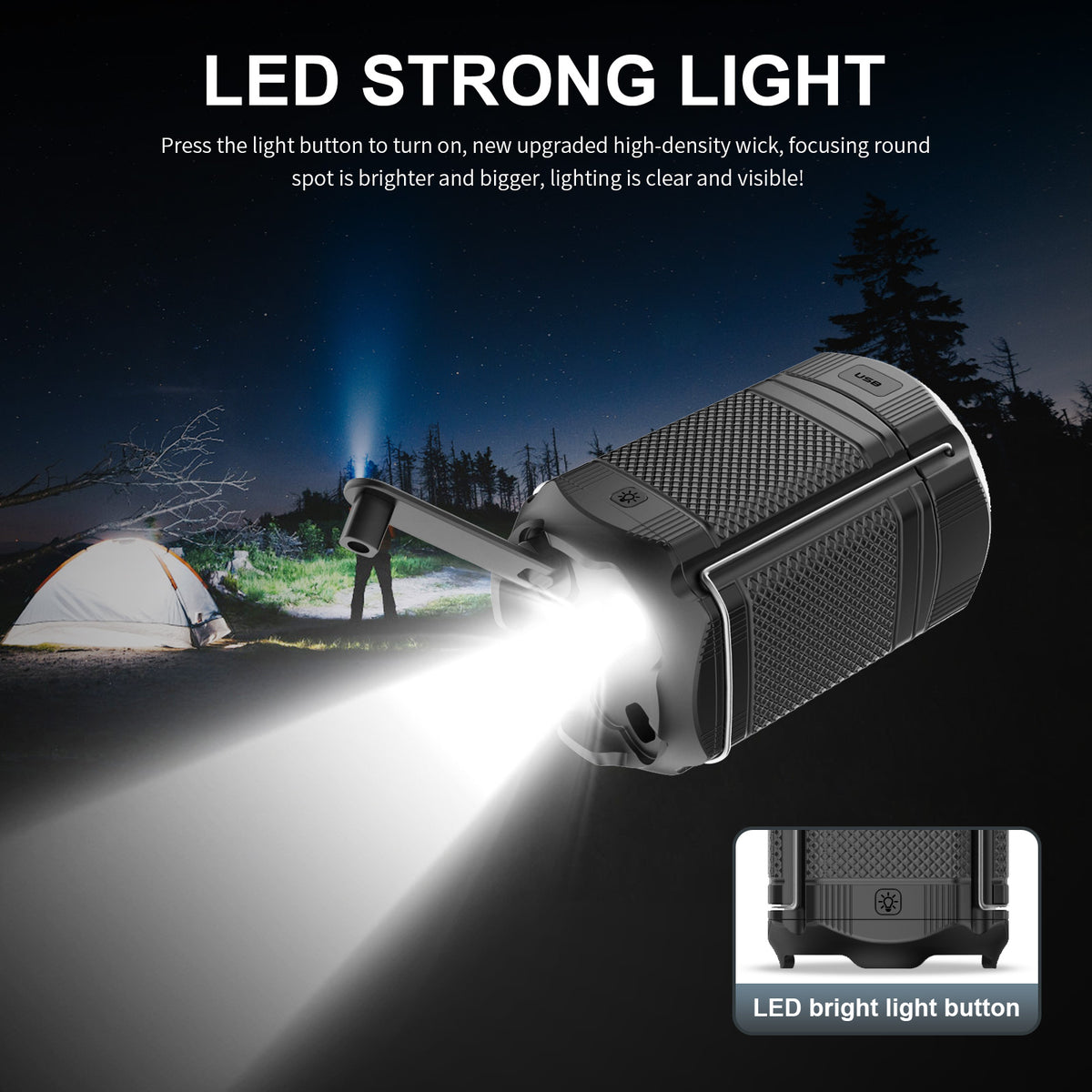 PSOOO Rechargeable Solar Hand Crank 3 Flashlight Waterproof Foldable Hanging Hook Battery Phone Power Bank Led Camping Lanterns