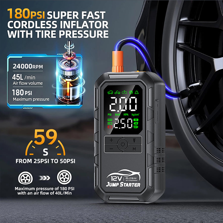 Smart Car Jumper 12v Battery Booster Auto Tire Inflator 180psi Super Compressor Power Bank Jump Starter Air Pump