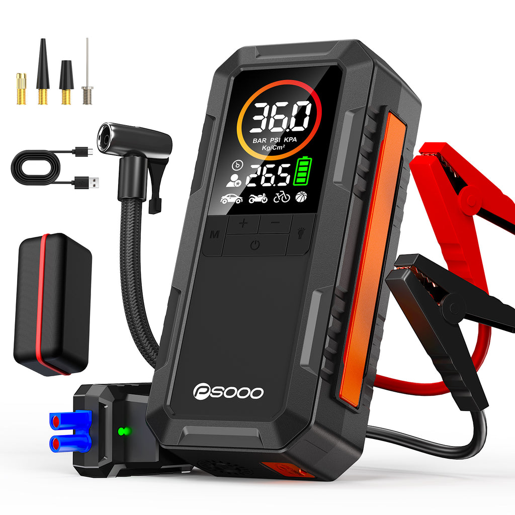 8000a 25mm Dual Cylinder Air Compressor 150psi Smart Car 12v Battery Booster 10000mah Tire Inflator Pump Power Bank Jump Starter