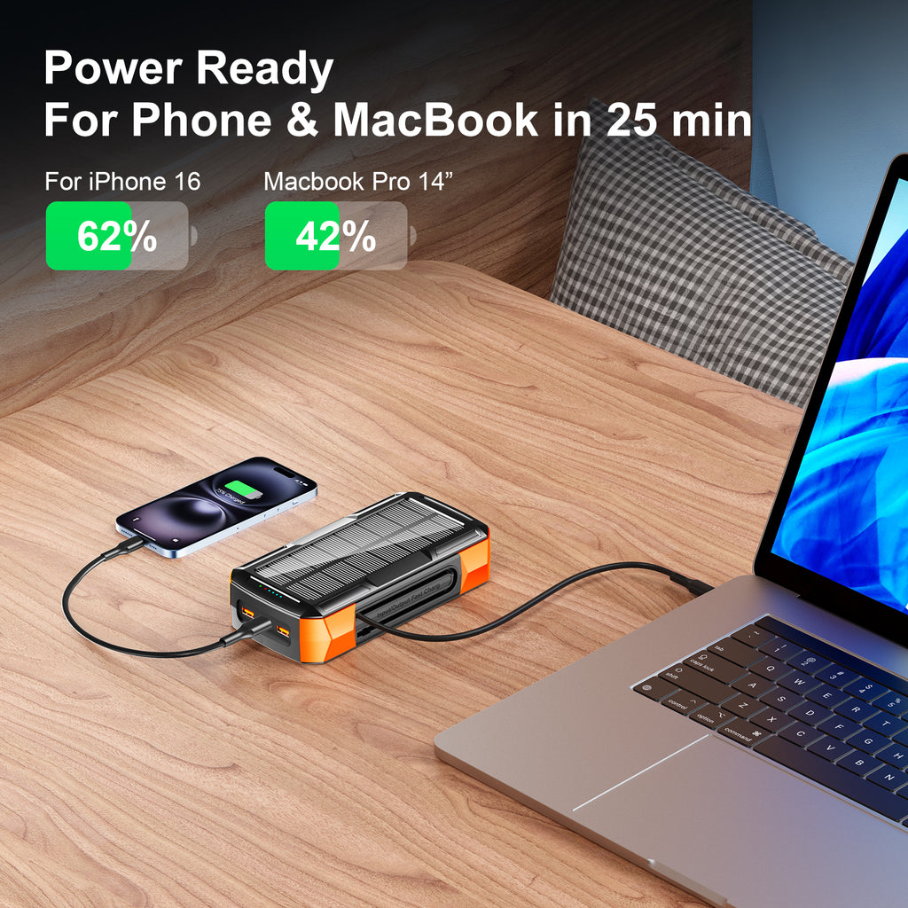 Trending 100w Solar Hand Crank Power Banks Built in Cables Light Fast Charging 65w Portable Battery 40000mah Laptop Power Bank