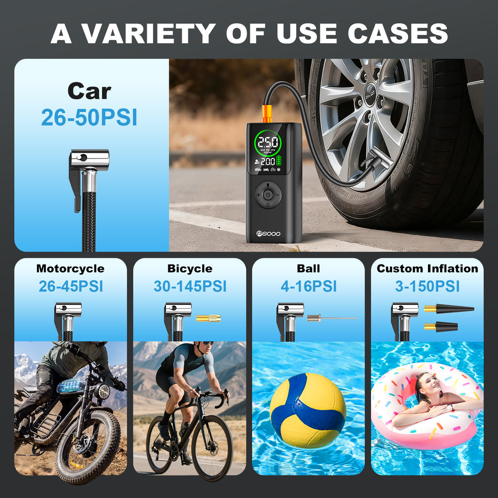 Car 150psi 5x Air Compressor Tyre Mini Digital Power Bank 10000mah Light 4000mah Truck Smart Pump Portable Tire Inflator