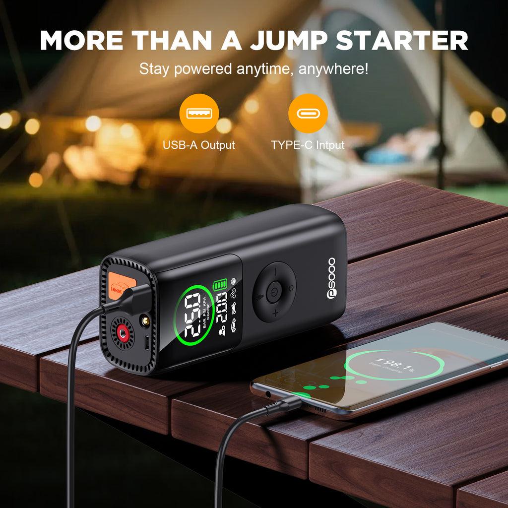 Trending Car Jumper Tire Inflator Pump 12v Battery Booster Power Bank Jump Starter Air Compressor