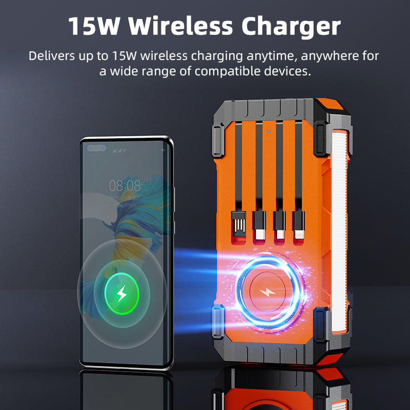 Laptops Solar Panel Wireless Fast Charging 65w 45w 22.5w 15w Portable Built in Cables 30000mah Power Bank With Cable