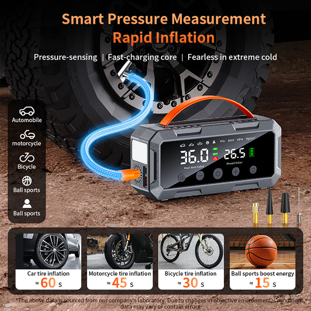 8000amp 25mm Dual Cylinder Pump 10000mah 12v Booster Smart Air Compressor Power Bank Car Battery Jump Starter