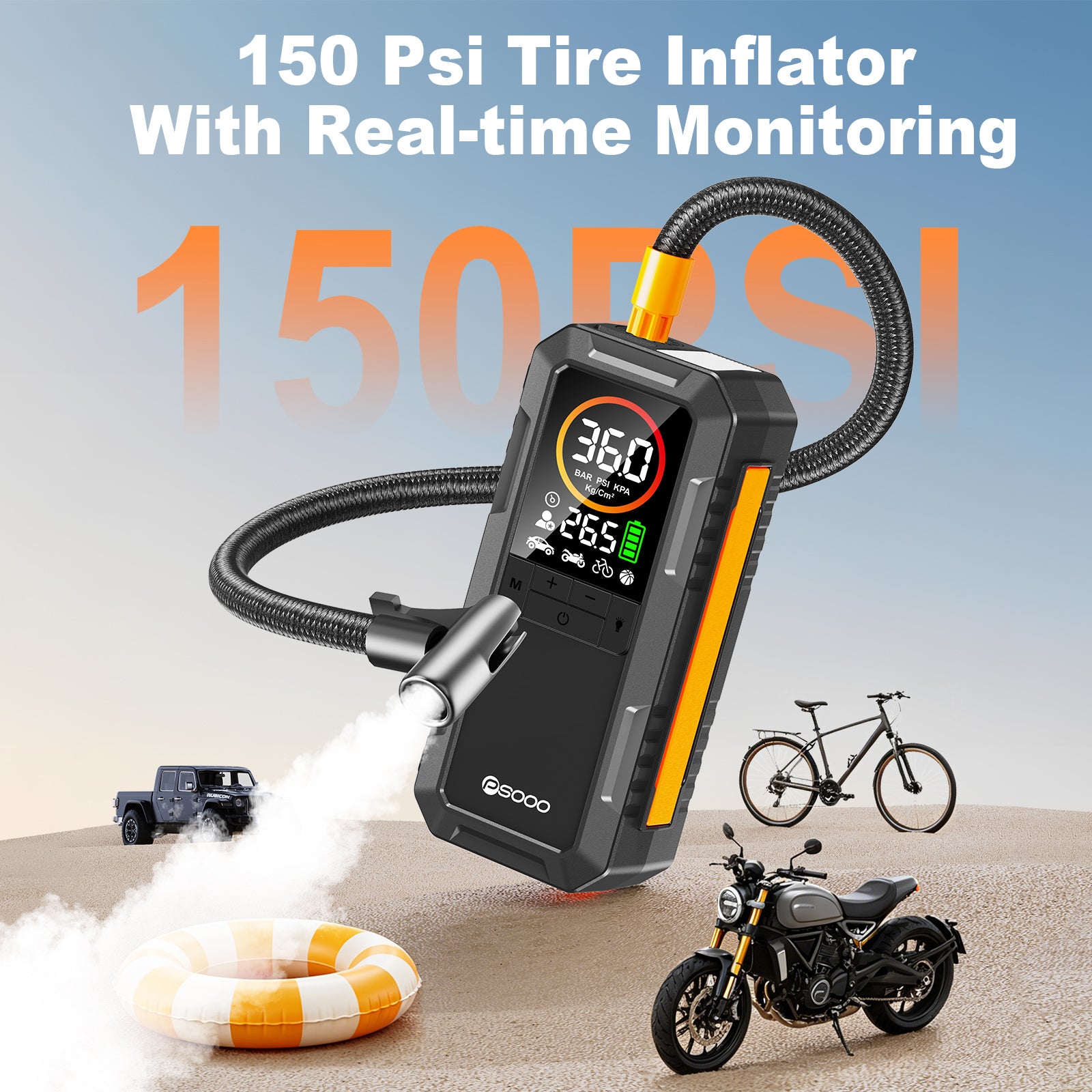 8000a 25mm Dual Cylinder Air Compressor 150psi Smart Car 12v Battery Booster 10000mah Tire Inflator Pump Power Bank Jump Starter