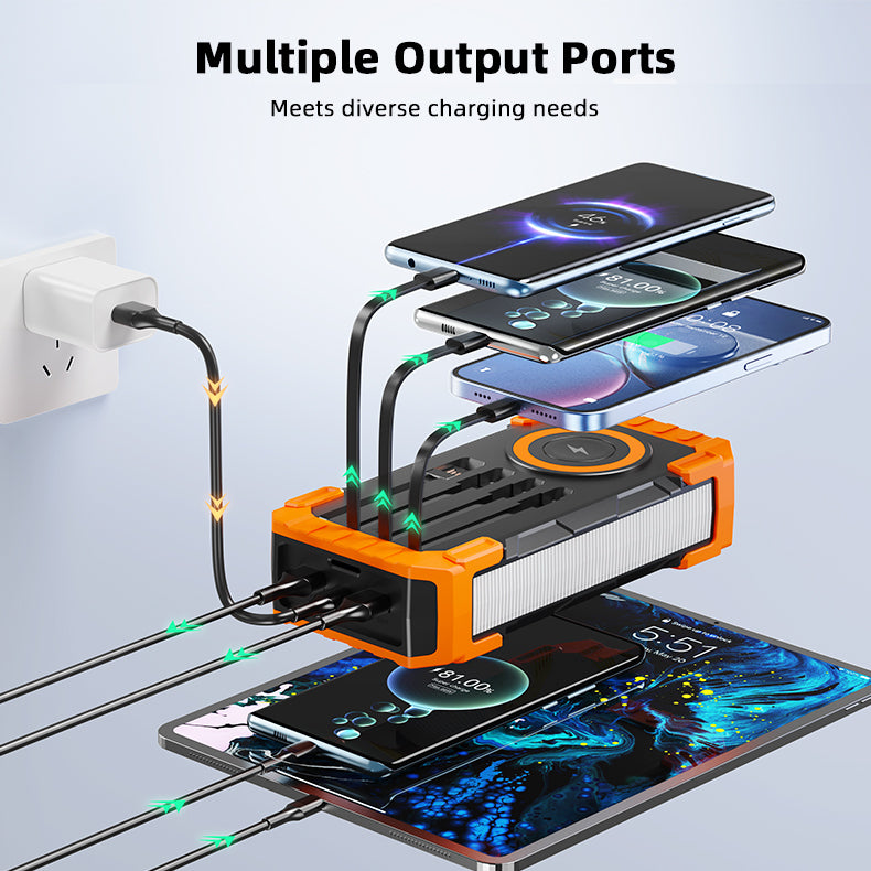 Pd 22.5w Solar Wireless Portable Charger Phone Tablet Flashlight Fast Charging Panel 15w 30000mah Power Bank With Cable