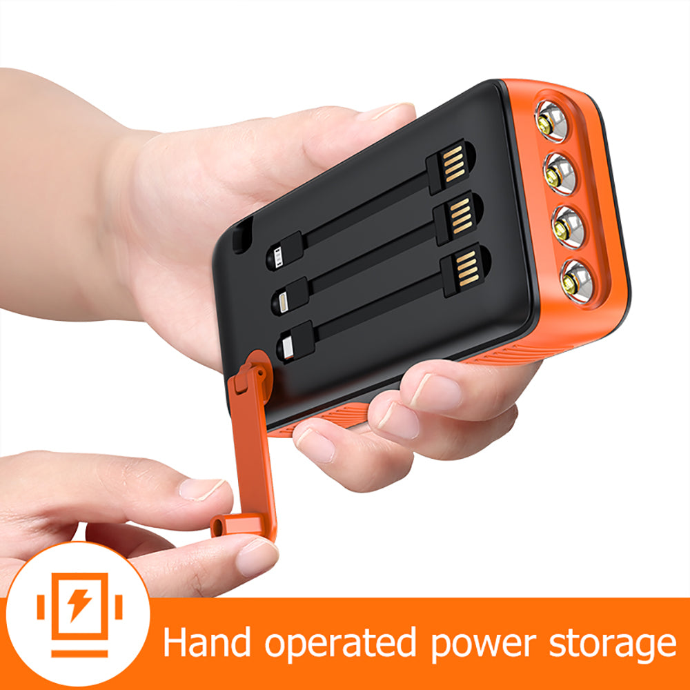 Hot Selling Hand Crank Powerbank Built In Cable Fast Charging Charger Led Light Battery 30000mah 20000 Waterproof Solar Power Bank