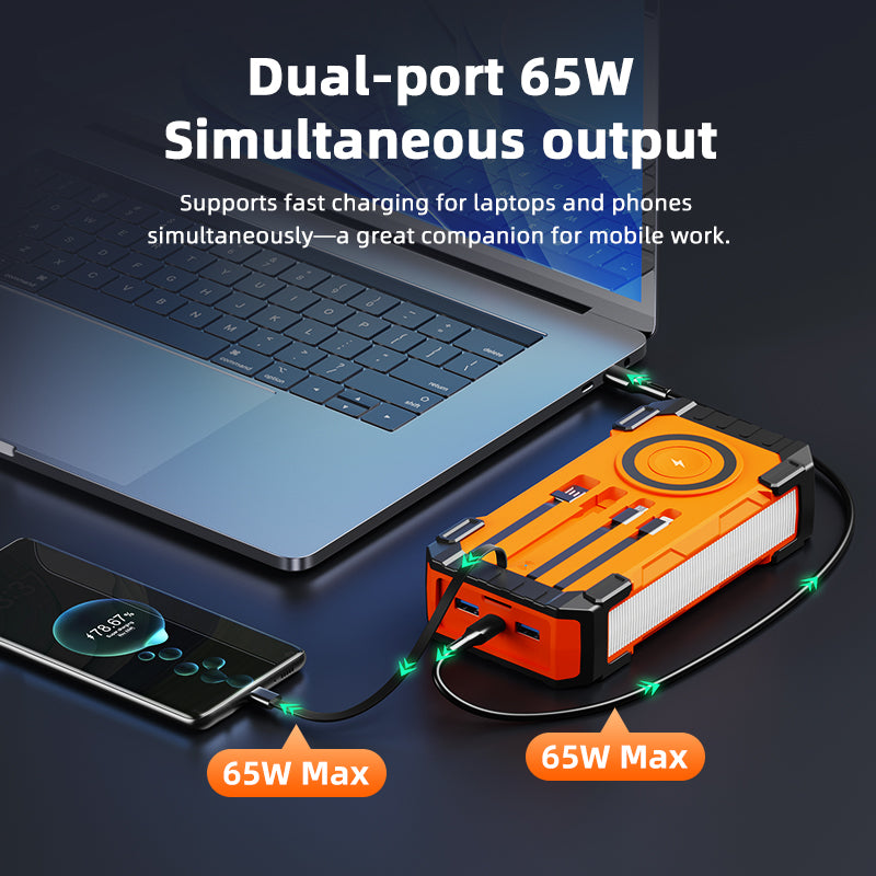 Laptops Solar Panel Wireless Fast Charging 65w 45w 22.5w 15w Portable Built in Cables 30000mah Power Bank With Cable