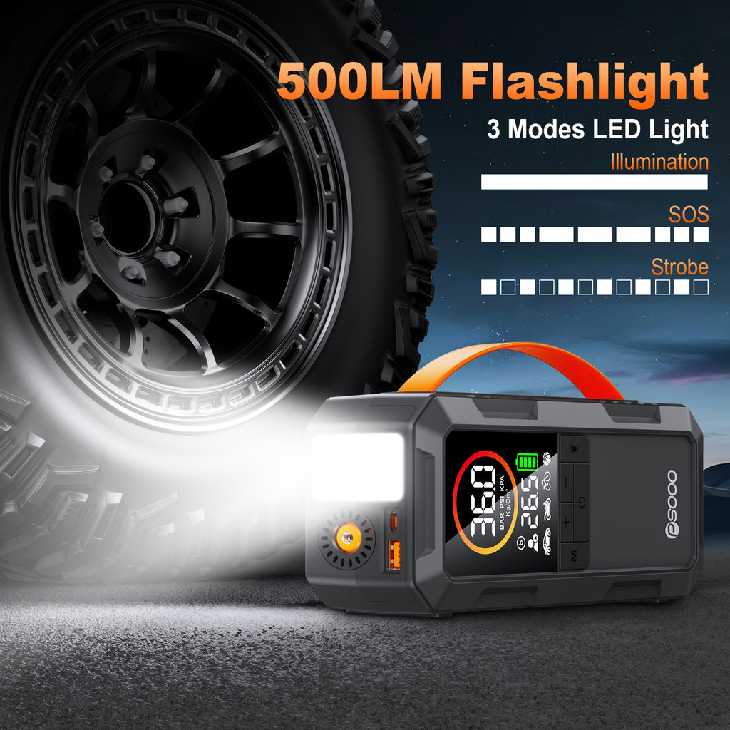 8000a 25mm Dual Cylinder Air Compressor 150psi Smart Car 12v Battery Booster 10000mah Tire Inflator Pump Power Bank Jump Starter