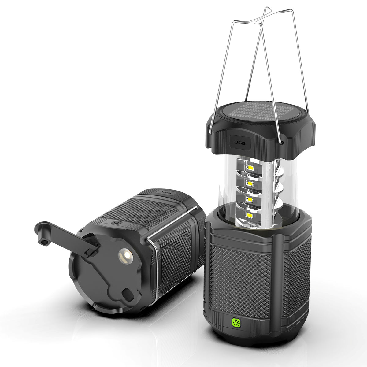 PSOOO Rechargeable Solar Hand Crank 3 Flashlight Waterproof Foldable Hanging Hook Battery Phone Power Bank Led Camping Lanterns