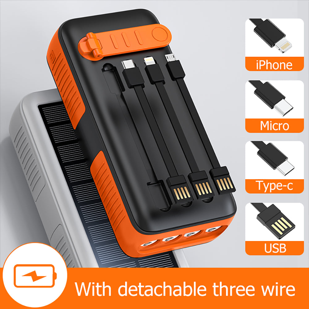 Hot Selling Hand Crank Powerbank Built In Cable Fast Charging Charger Led Light Battery 30000mah 20000 Waterproof Solar Power Bank
