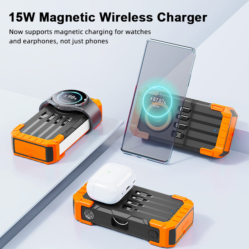 Pd 22.5w Solar Wireless Portable Charger Phone Tablet Flashlight Fast Charging Panel 15w 30000mah Power Bank With Cable
