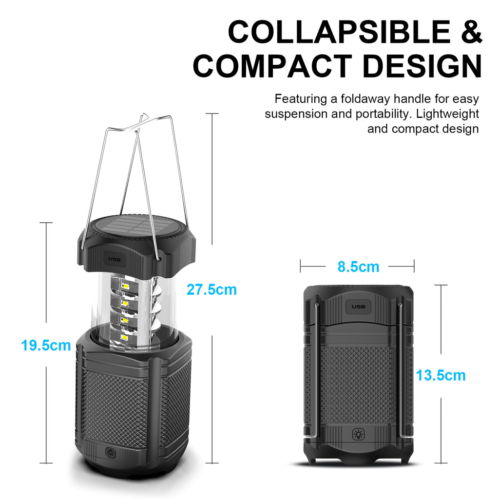 PSOOO Rechargeable Solar Hand Crank 3 Flashlight Waterproof Foldable Hanging Hook Battery Phone Power Bank Led Camping Lanterns