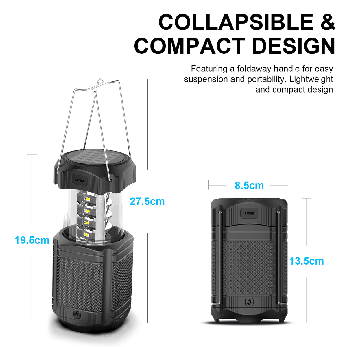 PSOOO Rechargeable Solar Hand Crank 3 Flashlight Waterproof Foldable Hanging Hook Battery Phone Power Bank Led Camping Lanterns