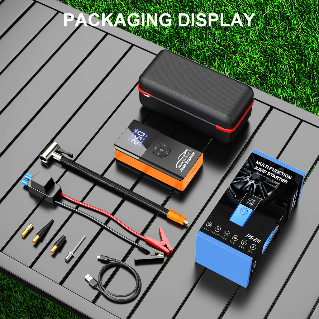 Multifunction Car 150psi Tire Inflator Smart 12v Battery Power Bank Super Jump Starter Air Compressor