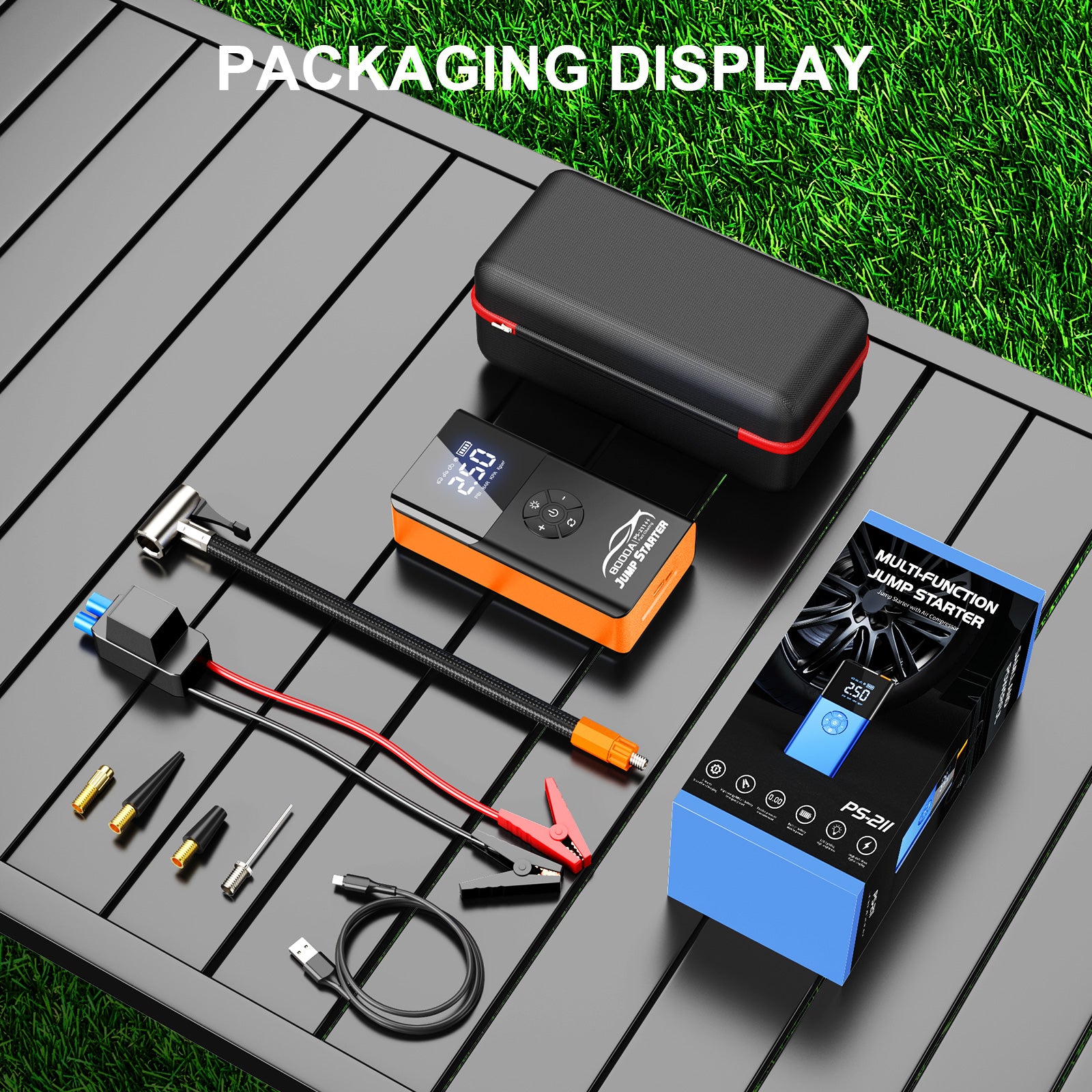 Multifunction Car 150psi Tire Inflator Smart 12v Battery Power Bank Super Jump Starter Air Compressor