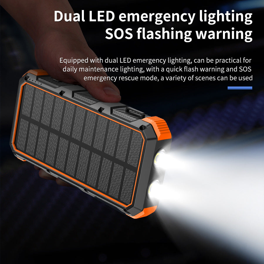 Solar Panel Wireless Portable Charger Phone Tablet Flashlight Fast Charging Built In Cables Power Bank 20000mah