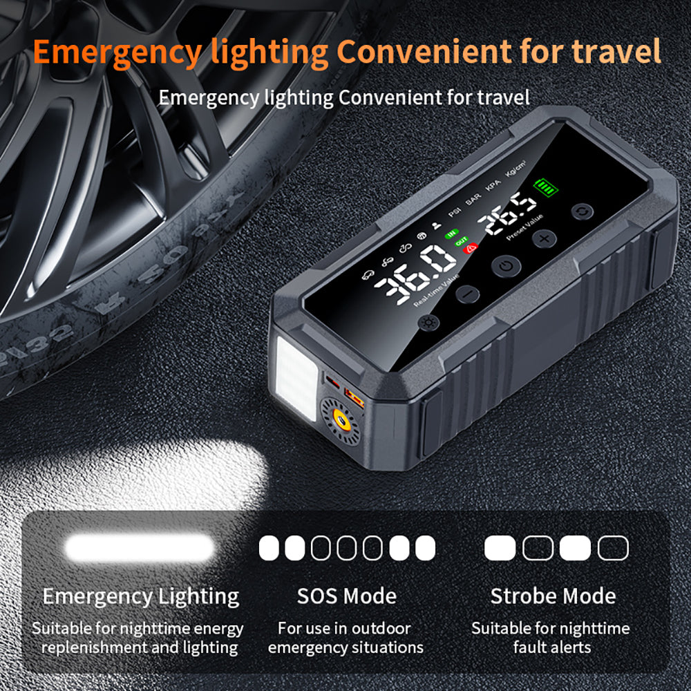 8000amp 25mm Dual Cylinder Pump 10000mah 12v Booster Smart Air Compressor Power Bank Car Battery Jump Starter
