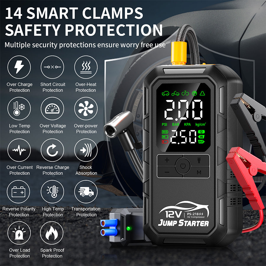 Smart Car Jumper 12v Battery Booster Auto Tire Inflator 180psi Super Compressor Power Bank Jump Starter Air Pump