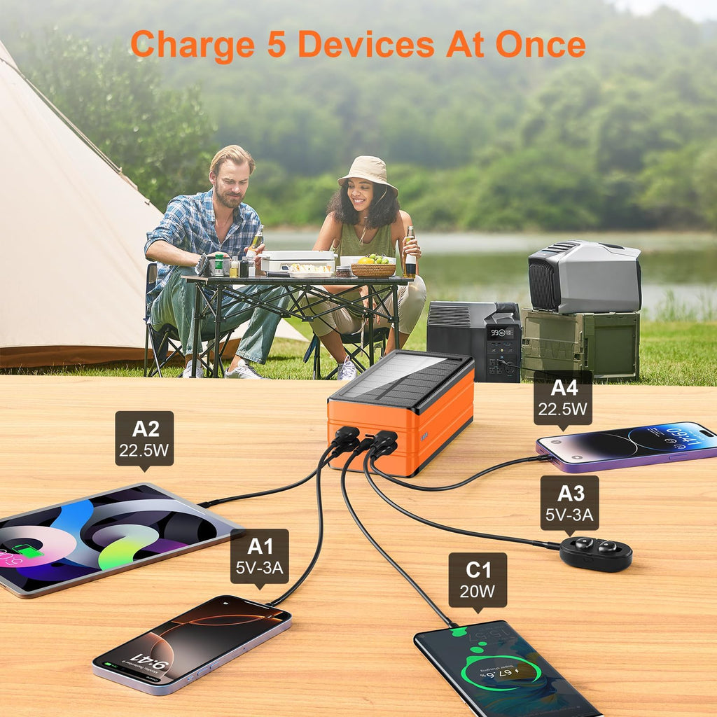 Pd 22.5w Solar Power Bank High Capacity Panel Charger Flashlight Qc 3.0 18w Fast Charging Waterproof Powerbank