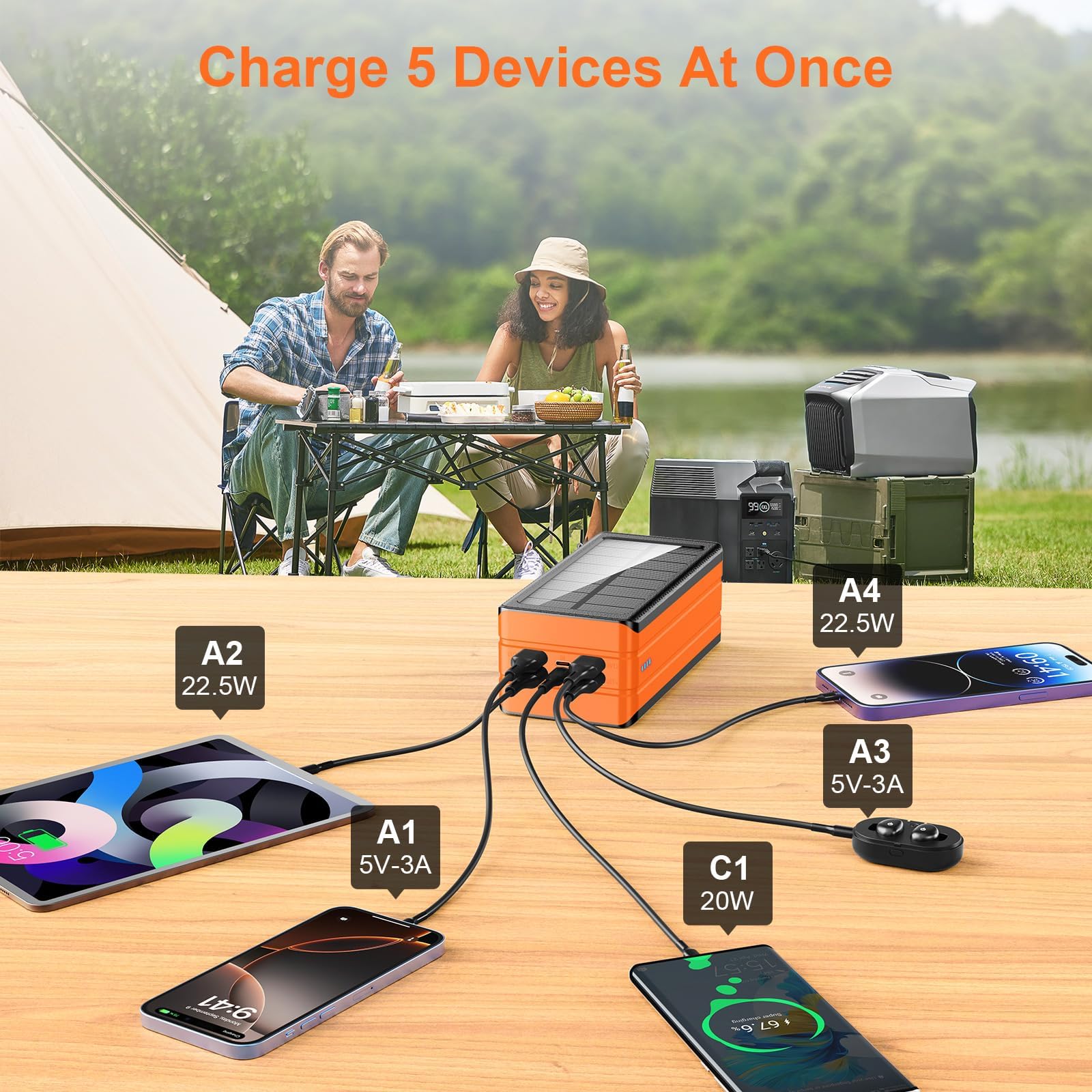 Pd 22.5w Solar Power Bank High Capacity Panel Charger Flashlight Qc 3.0 18w Fast Charging Waterproof Powerbank
